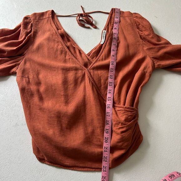 Abercrombie & Fitch Rust Orange Wrap Top | Deep V-Neck Tie Back Blouse | Size L - Picture 5 of 7
